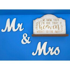 WEDDING BRIDAL MR & MRS FAMILY HEAVEN WOOD SIGNS TABLE DECOR LOT